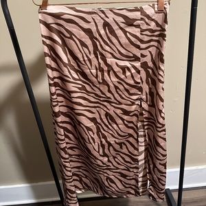 Brown and Tan zebra print satin skirt